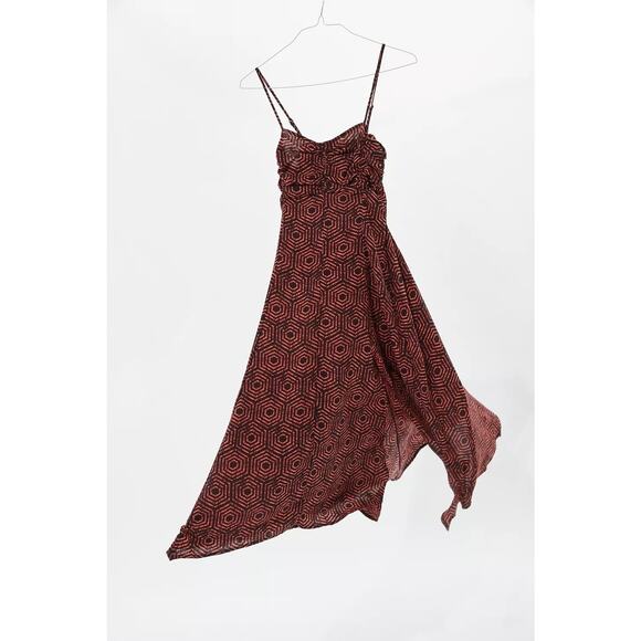 Urban Outfitters Veronica Midi Dress Size XS Ruched Geometric Smocked Back - Picture 13 of 13